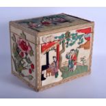 A VERY UNUSUAL 19TH CENTURY CHINESE EMBROIDERED SILK CASKET Qing, decorated with figures and landsca