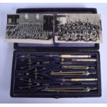 A CASED LATE VICTORIAN SCIENTIFIC INSTRUMENT KIT together with military photographs. Case 25 cm wide
