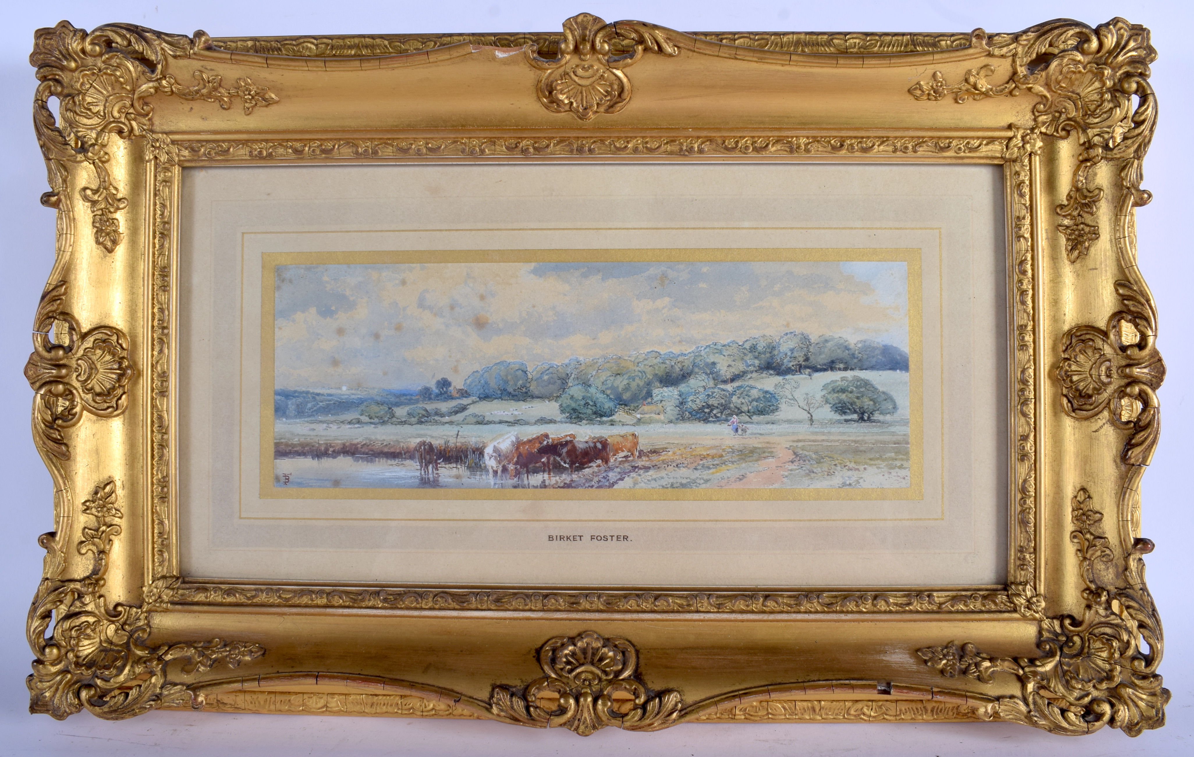 Myles Birket Foster (1825-1899) Watercolour, Rural scene. Image 30 cm x 10 cm.