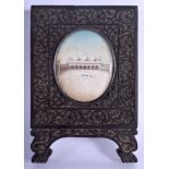 A 19TH CENTURY ANGLO INDIAN IVORY AND EBONY MINIATURE depicting the taj mahal. 9.5 cm x 13.5 cm.