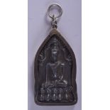 A 19TH CENTURY SOUTH EAST ASIAN SILVER MOUNTED BUDDHIST PENDANT. 1.5 oz. 4.5 cm x 6 cm.