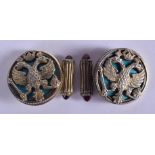 A PAIR OF CONTINENTAL SILVER AND ENAMEL JEWELLED CUFFLINKS. 2.75 cm wide.