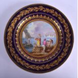 AN 18TH/19TH CENTURY SEVRES PORCELAIN CABINET PLATE painted with coastal scenes. 24 cm wide.