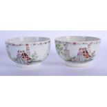 A RARE PAIR OF 18TH CENTURY CHINESE PORCELAIN CUPS Qianlong, painted with European scenes in the Mei