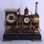 A CONTEMPORARY AUTOMATON LOCOMOTIVE BRONZE CLOCK with barometer. 41 cm x 38 cm.