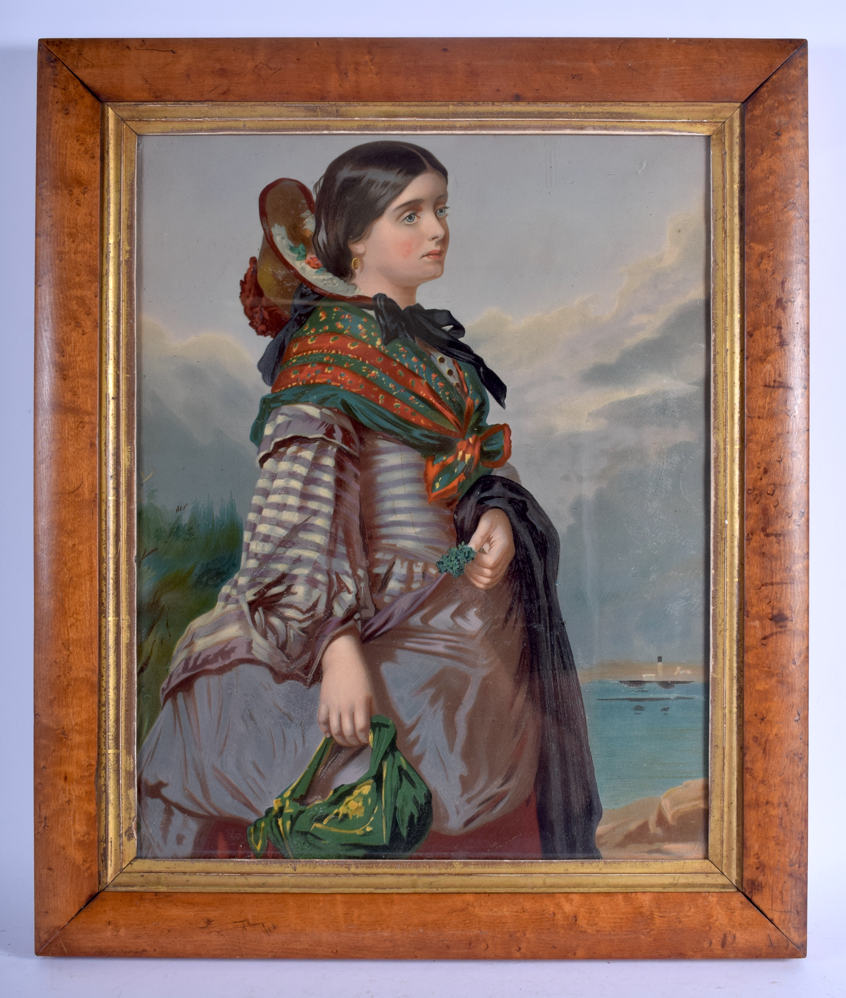 Italian School (19th Century) Gypsy girl looking out to sea, possibly Gouache. Image 48 cm x 33 cm.