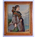 Italian School (19th Century) Gypsy girl looking out to sea, possibly Gouache. Image 48 cm x 33 cm.