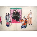 A RARE PAIR OF 19TH CENTURY CHINESE WATERCOLOUR SCROLLS Qing, depicting theatrical scenes. 195 cm x