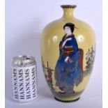 A RARE EARLY 20TH CENTURY JAPANESE MEIJI PERIOD CLOISONNE ENAMEL VASE modelled with a standing geish