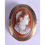 AN EARLY ITALIAN CARVED HARDSTONE CAMEO BROOCH within a 19th century mount. 9.9 grams. 2.75 cm x 3.2
