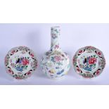 A CHINESE REPUBLICAN PERIOD FAMILLE ROSE PORCELAIN VASE together with a pair of Export style dishes.