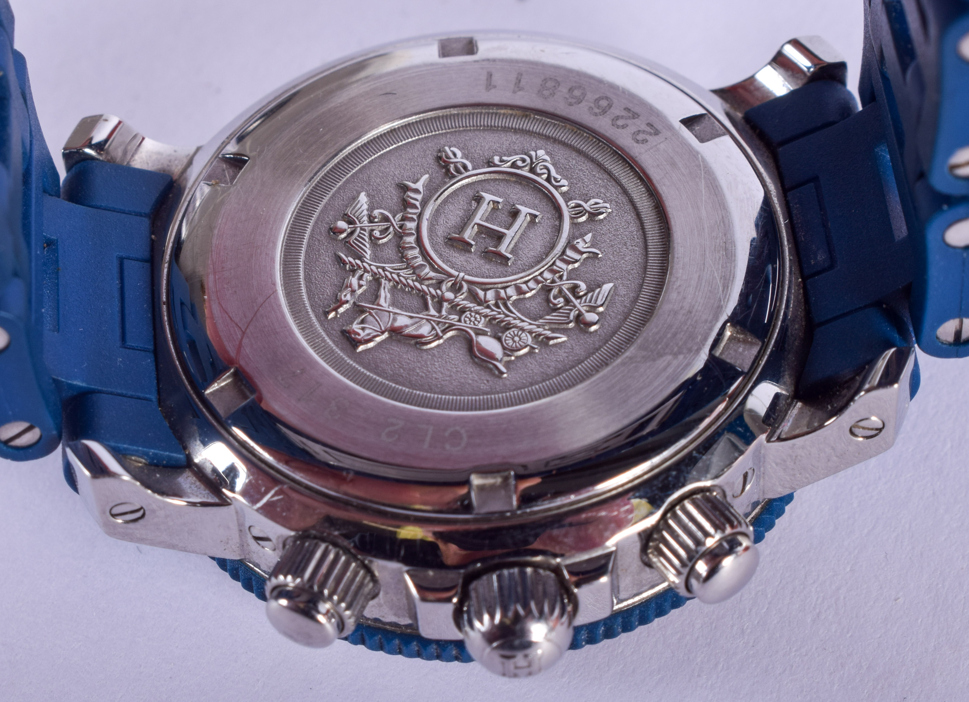 A BOXED HERMES BLUE CLIPPER WRISTWATCH. 3.25 cm wide. - Image 3 of 3