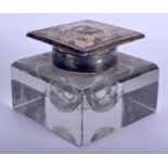 AN ART DECO STERLING SILVER INKWELL. 7.5 cm square.