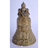 AN 18TH/19TH CENTURY NORTH EUROPEAN BRONZE BELL decorated with figures in various pursuits. 13 cm x