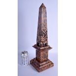 A GOOD LARGE ANTIQUE EUROPEAN CARVED MARBLE OBELISK of almost architectural form. 48 cm x 11 cm.