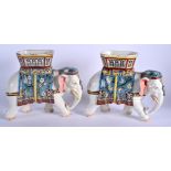 A RARE PAIR OF 19TH CENTURY JAPANESE MEIJI PERIOD PORCELAIN ELEPHANTS Aesthetic movement, enamelled