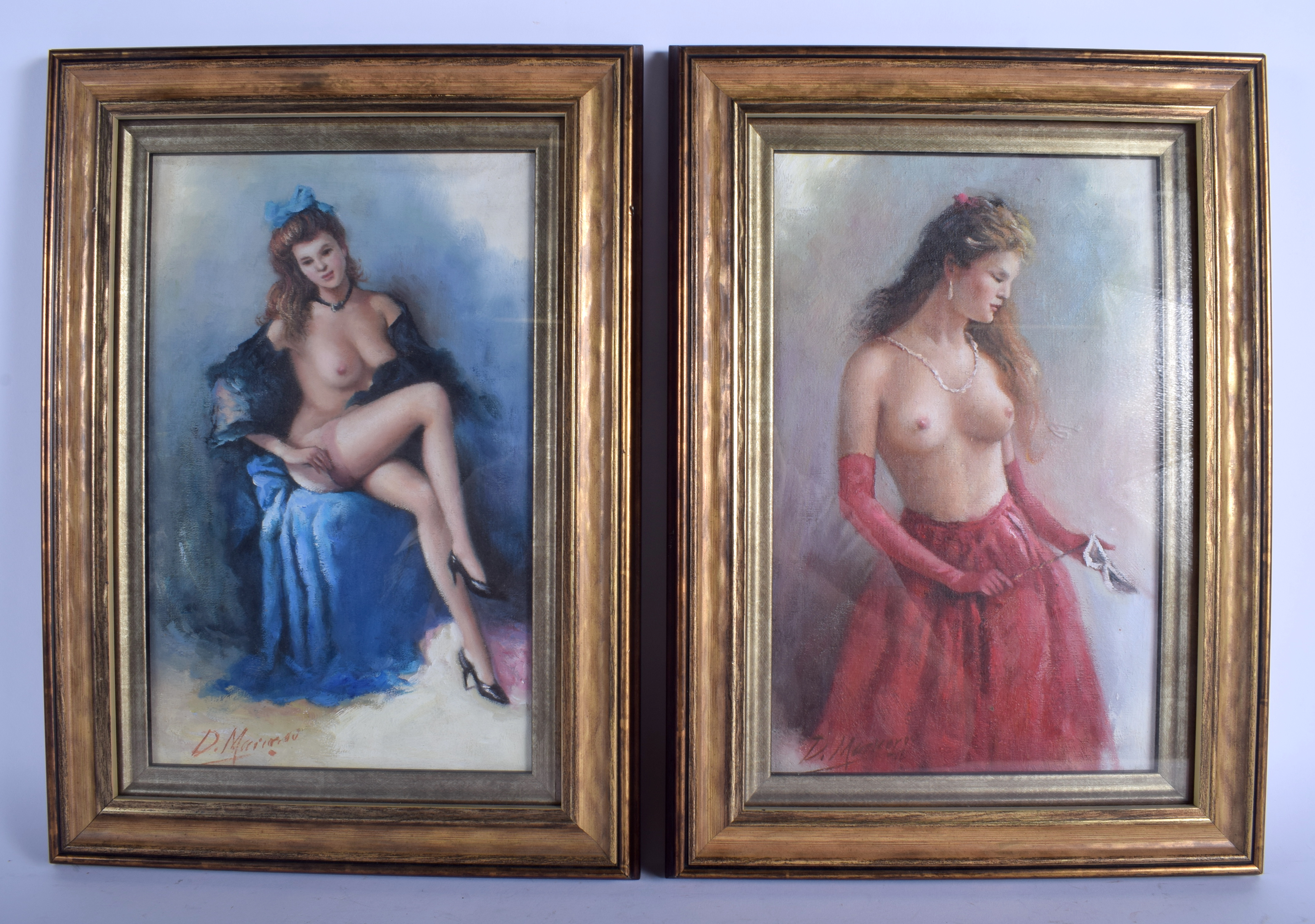 European School (20th Century) Pair of oil on canvas, nude female. Image 33 cm x 19 cm.