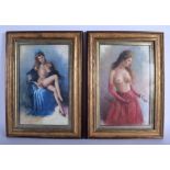 European School (20th Century) Pair of oil on canvas, nude female. Image 33 cm x 19 cm.