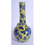 AN EARLY 19TH CENTURY CHINESE BLUE AND WHITE PORCELAIN VASE Qing, with overglaze yellow decoration.