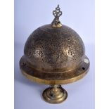 A 19TH CENTURY INDIAN PERSIAN BRASS HANGING MOSQUE LAMP. 27 cm x 32 cm.