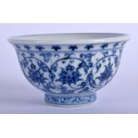 A CHINESE BLUE AND WHITE PORCELAIN TEABOWL 20th Century, painted with flowers. 9 cm wide.