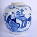 AN 18TH/19TH CENTURY CHINESE BLUE AND WHITE PORCELAIN GINGER JAR Qing, painted with flowers. 15 cm x