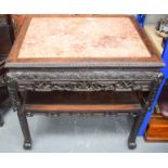 A GOOD 19TH CENTURY CHINESE CARVED HONGMU MARBLE INSET TABLE Qing, with foliate frieze. 81 cm x 86 c