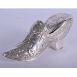 A LATE 19TH CENTURY CONTINENTAL SILVER SHOE C1894. 9.5 cm wide.