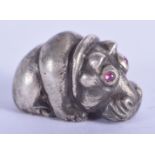 A CONTINENTAL SILVER RUBY EYED HIPPO. 2 cm wide.