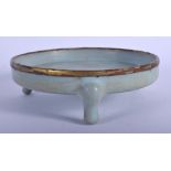 A CHINESE PALE BLUE SUNG STYLE BRONZE MOUNTED CENSER 20th Century, with three baluster feet. 14 cm d