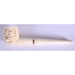 AN EARLY 20TH CHINESE CANTON IVORY PIPE Qing, modelled with a dragon terminal. 15 cm wide.