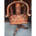 A 19TH CENTURY CHINESE HARDWOOD BONE INLAID DESK CHAIR Qing, depicting landscapes. 82 cm x 60 cm.