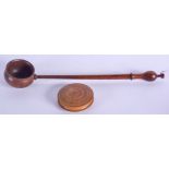 A VINTAGE TREEN BOX and a similar spoon. (2)