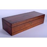 A 19TH CENTURY ENGLISH ROSEWOOD CASED INSTRUMENT SET with various rules etc. box 35 cm x 12 cm.