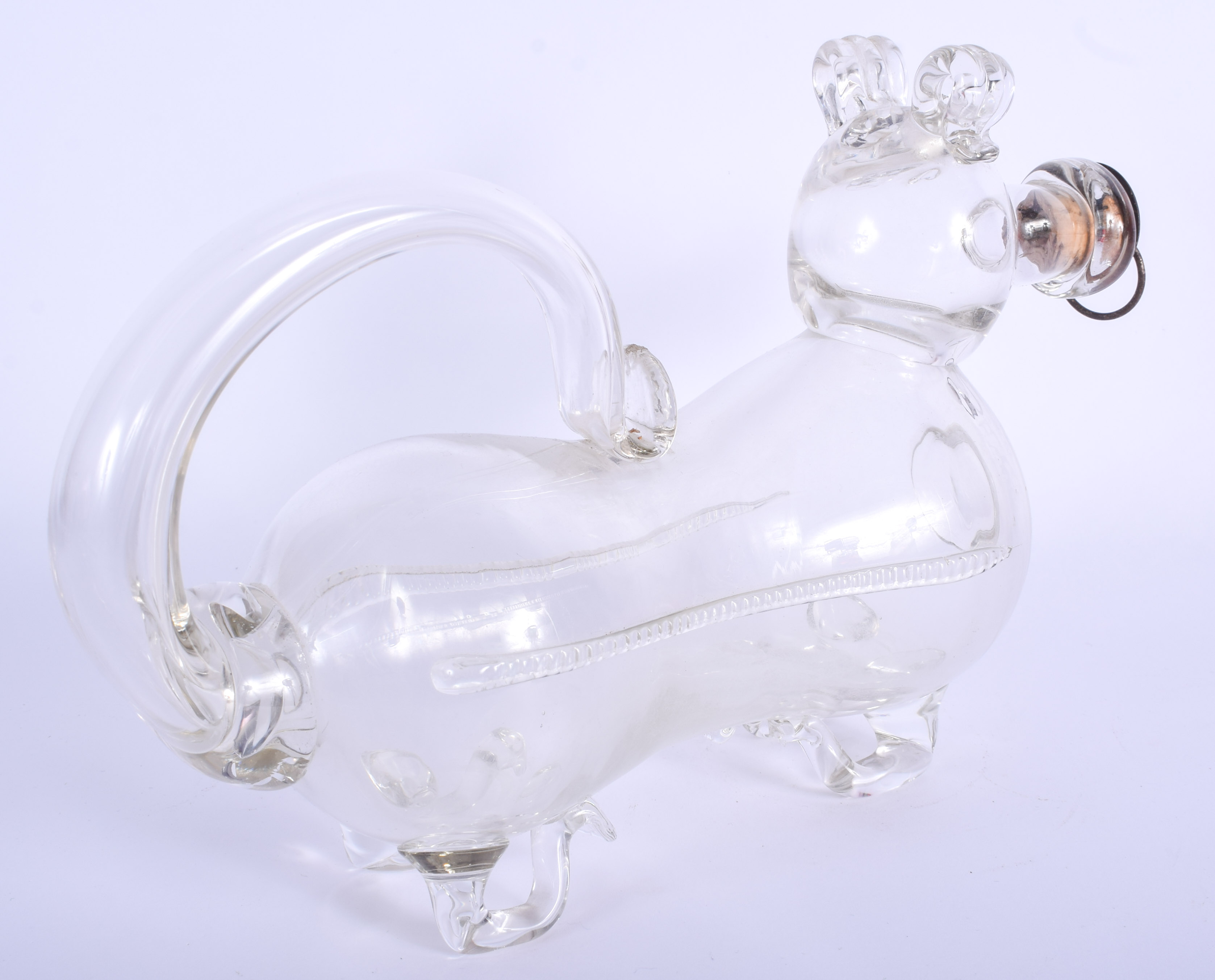 AN ANTIQUE NOVELTY GLASS DECANTER in the form of a recumbent dog. 27 cm x 18 cm. - Image 2 of 2