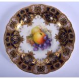 Royal Worcester fine plate painted with apples and grapes by Richard Sebright, signed, date code for