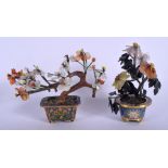 TWO EARLY 20TH CENTURY CHINESE CLOISONNÉ ENAMEL BONSAI TREES. Largest 14 cm x 12 cm. (2)