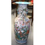 A VERY LARGE CHINESE CANTON FAMILLE ROSE FLOOR VASE Late Qing/Republic, painted with birds and flowe