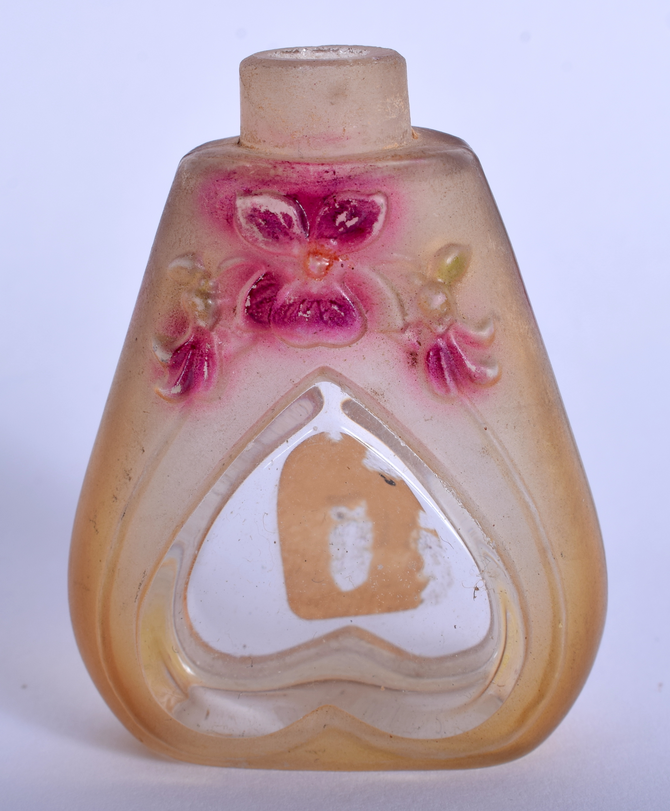 AN ART NOUVEAU FRENCH GLASS SCENT BOTTLE decorated with foliage. 5.5 cm x 3.25 cm. - Bild 2 aus 3