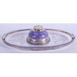 A LOVELY EARLY 20TH CENTURY SILVER AND ENAMEL INKWELL decorated with a floral roundel. 54 grams. 18