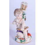 A 19TH CENTURY CONTINENTAL PORCELAIN CHELSEA STYLE SCENT BOTTLE modelled as putti. 6.75 cm high.