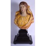 AN 18TH CENTURY SOUTHERN EUROPEAN PAINTED POLYCHROMED WOOD BUST possibly a representation on Madonna