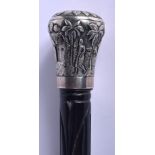 A 19TH CENTURY INDIAN SILVER HANDLED EBONY WALKING CANE. 85 cm long.