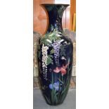 A VERY LARGE 19TH CENTURY JAPANESE MEIJI PERIOD CLOISONNÉ ENAMEL VASE decorated with birds and flowe