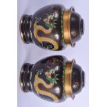 A PAIR OF EARLY 20TH CENTURY CHINESE CLOISONNÉ ENAMEL JARS AND COVERS Late Qing. 18 cm high.