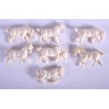 A SET OF SEVEN EARLY 20TH CENTURY CHINESE CARVED IVORY HORSES Late Qing/Republic. 6 cm x 2 cm. (7)