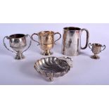 FIVE VINTAGE SILVER DOG TROPHIES including the Highming cup. 547 grams. (5)
