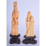 A NEAR PAIR OF EARLY 20TH CENTURY CHINESE CARVED IVORY IMMORTALS Late Qing. Ivory 12 cm & 9.5 cm hig