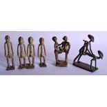 FIVE AFRICAN BENIN BRONZE FIGURES. Largest 12 cm high. (5)