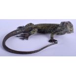 A CONTEMPORARY COLD PAINTED BRONZE FIGURE OF A LIZARD modelled with head upturned. 18 cm x 16 cm.